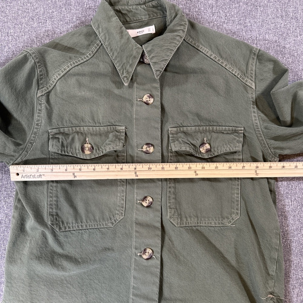MNG Mango Denim Utility Overshirt Jacket Womens L US 8 Green 100% Cotton - Picture 3 of 6